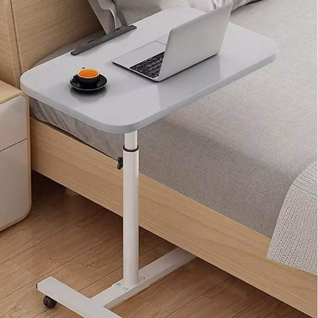 VOGREX Grey Mobile Adjustable Overbed Table with Castors for Adults