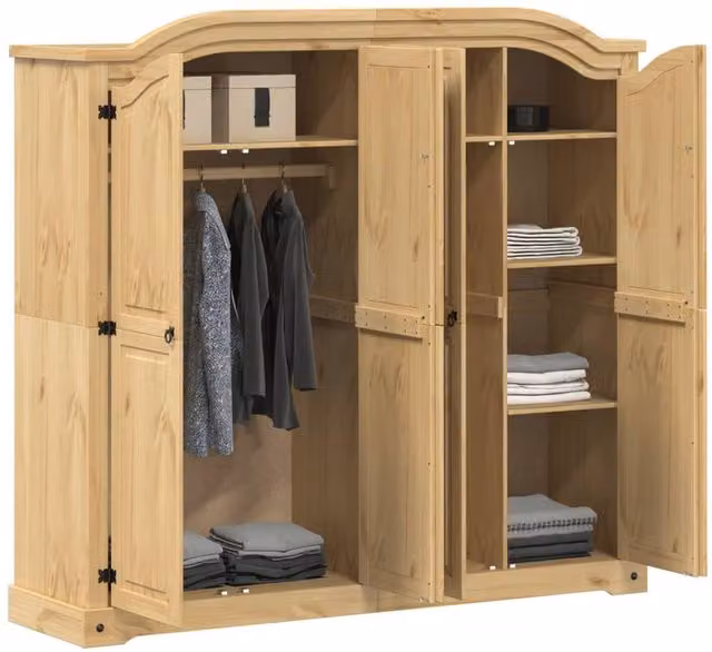 Berkfield Home Corona Wardrobe in Light Brown Waxed Solid Pine, W/D/H: 194 x 52 x 186 cm
