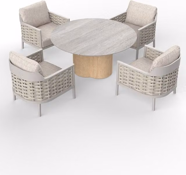 Royalcraft Olma Modern Round Dining Set with 4 Armchairs in Grey Powder Coated Aluminium