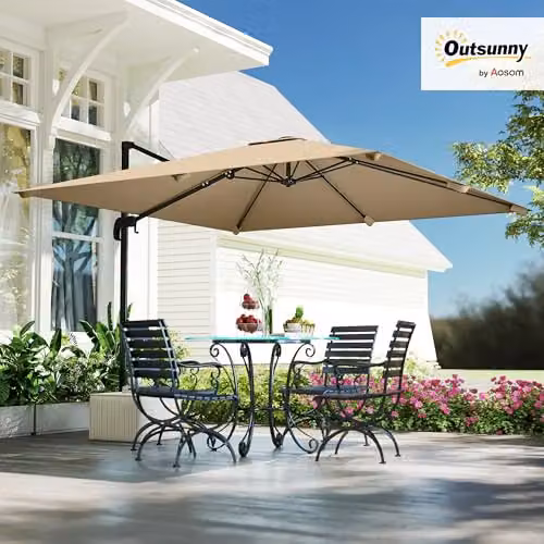 Outsunny Beige Cantilever Parasol with 360 Degree Rotation and UPF 50+ Protection – 2