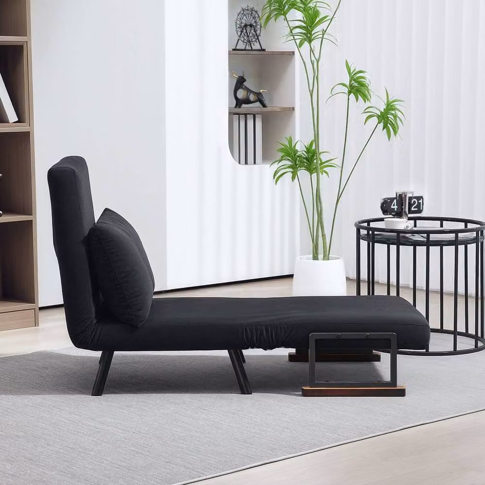 Wyld Haus Nenoli Black Velvet 4 in 1 Convertible Single Chair Bed with Armrests and Foam Cushion – 7