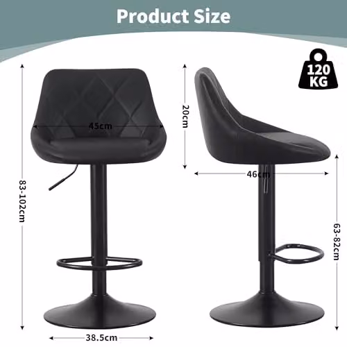 mcc direct Stanley Set of 2 Black Faux Leather Swivel Bar Stools with Backrest and Metal Base – 3