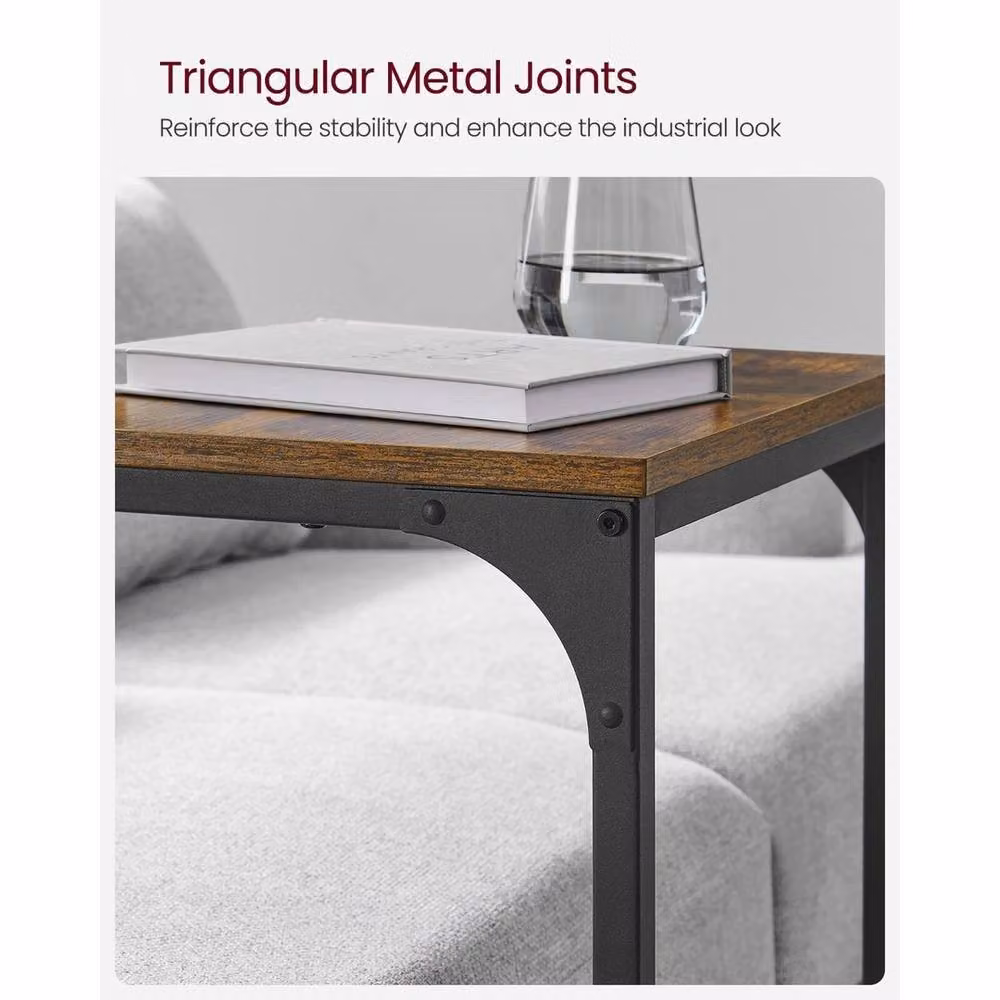 Kelvenix C-Shaped Industrial Side Table in Brown and Black – 3