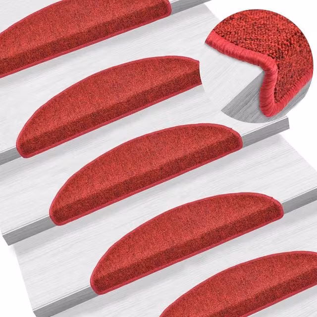 Berkfield Home Self-Adhesive Carpet Stair Treads, 15 Pieces, Bordeaux Red, W: 56 cm, D: 17 cm, H: 3 cm – 1