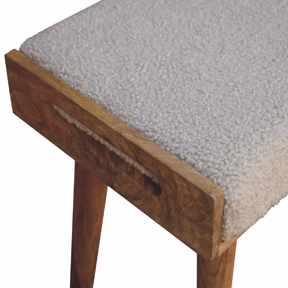 Wyld Haus Kampong Boucle Cream Tray Top Footstool with Mango Wood Frame – 4