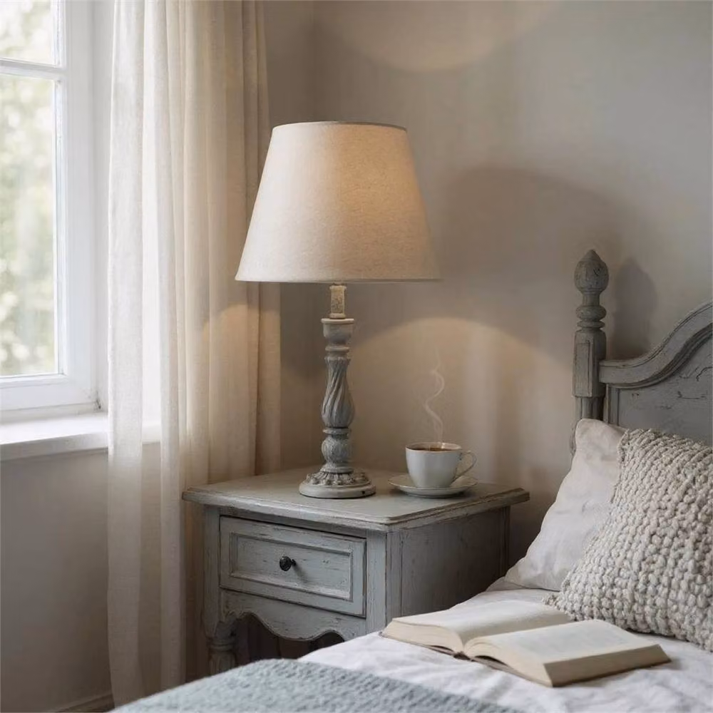 Havendro Elegant Grey Wooden Table Lamp with Fabric Shade, Height: 41 cm – 2