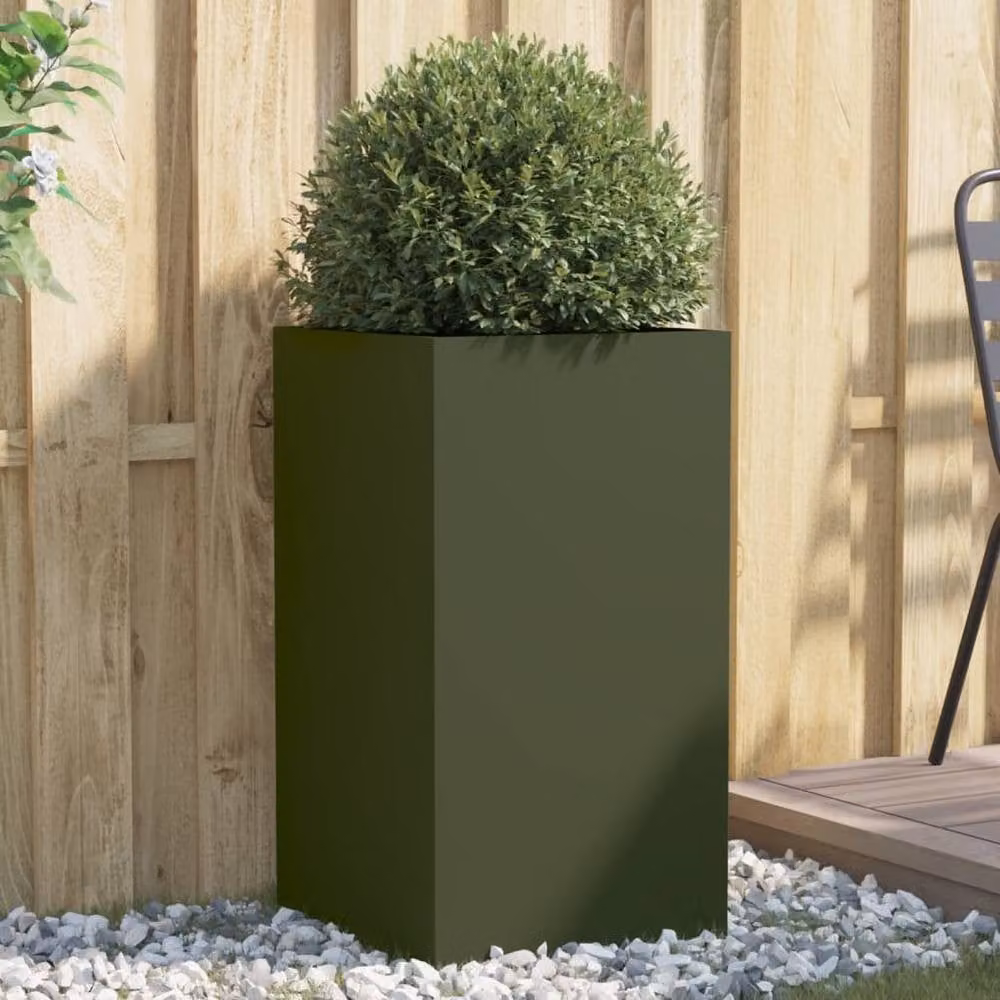 Berkfield Home Steel Ornamental Garden Planter Tub, Green, W/D/H: 42 x 38 x 75 cm – 2