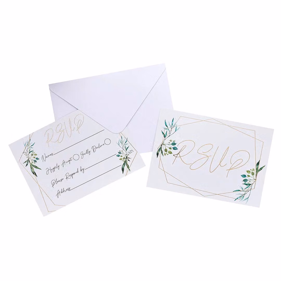 Club Green Geometric Greenery RSVP Cards and Envelopes, Pack of 25, Green and White – 2