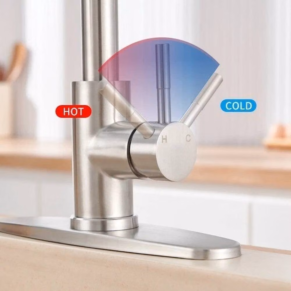 EONLION Silver Brass Kitchen Mixer Tap with Dual Spout Pull Out Spray Function – 3