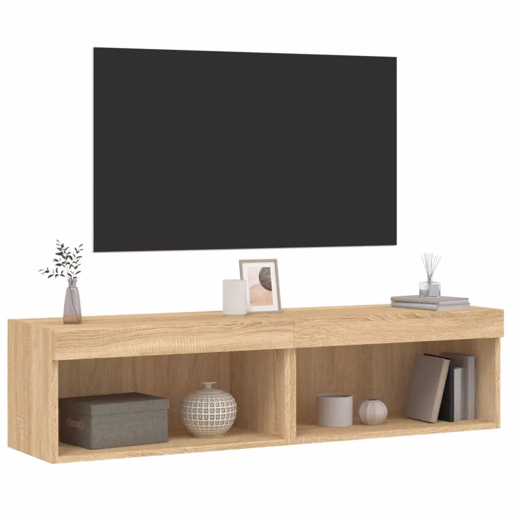 Berkfield Home Set of 2 Wall Mounted TV Cabinets with Integrated LED Lights in Sonoma Oak Brown, W/D/H: 60 x 30 x 30 cm – 4