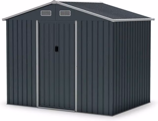 Gymax Large Outdoor Storage Shed and Utility Tool House with Sloping Top, Grey, W/D/H: 226 x 162 x 196 cm – 1