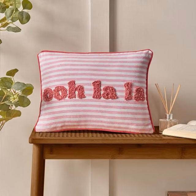 Catherine Lansfield Ooh La La Filled Boudoir Pink Plush Cotton Cushion W: 40 cm, H: 30 cm
