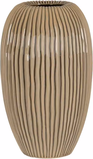 KDMK Pallida Collection Large Striped Ceramic Vase, Brown Modern Tabletop Decorative Centerpiece
