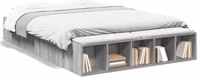 Berkfield Home Modern Bed Frame in Grey Sonoma with Side Compartments, W: 140 cm, L: 200 cm – 1