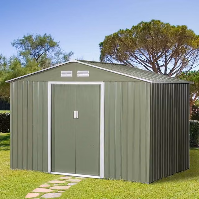 Outsunny Metal Garden Storage Shed with Double Doors and Side Vent, Green, W/D/H: 274.3 x 183.0 x 192.0 cm – 1