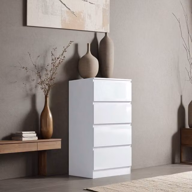 FWStyle 4 Drawer Chest of Drawers in High Gloss White