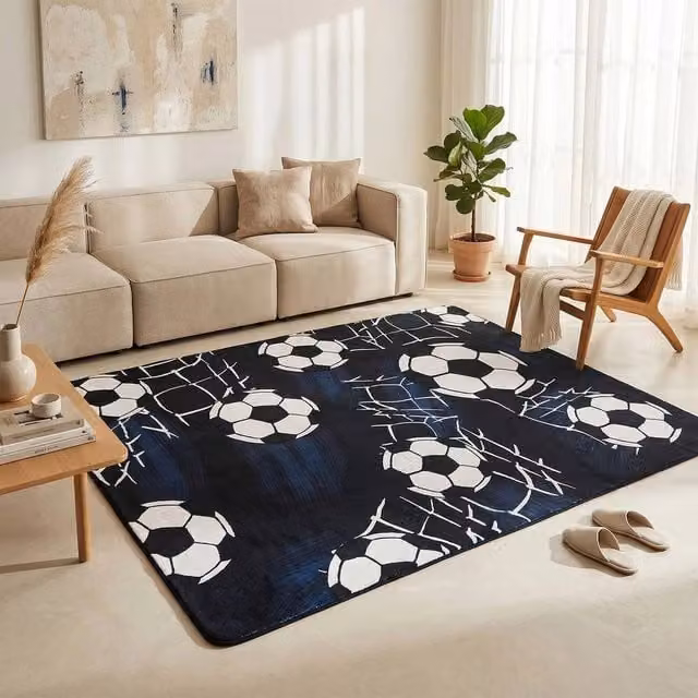 KORVIXA Football Floor Rug in Blue, W/D: 100 x 110 cm