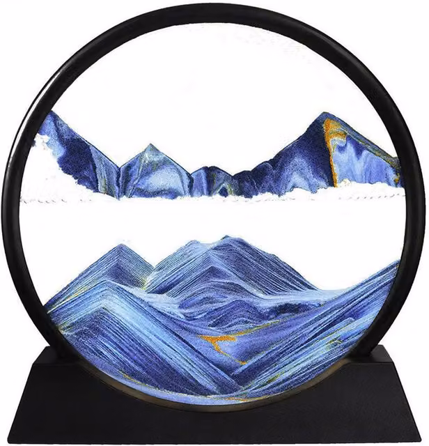 Livingandhome 7-Inch Round 3D Moving Sand Art Tabletop Decoration in Blue
