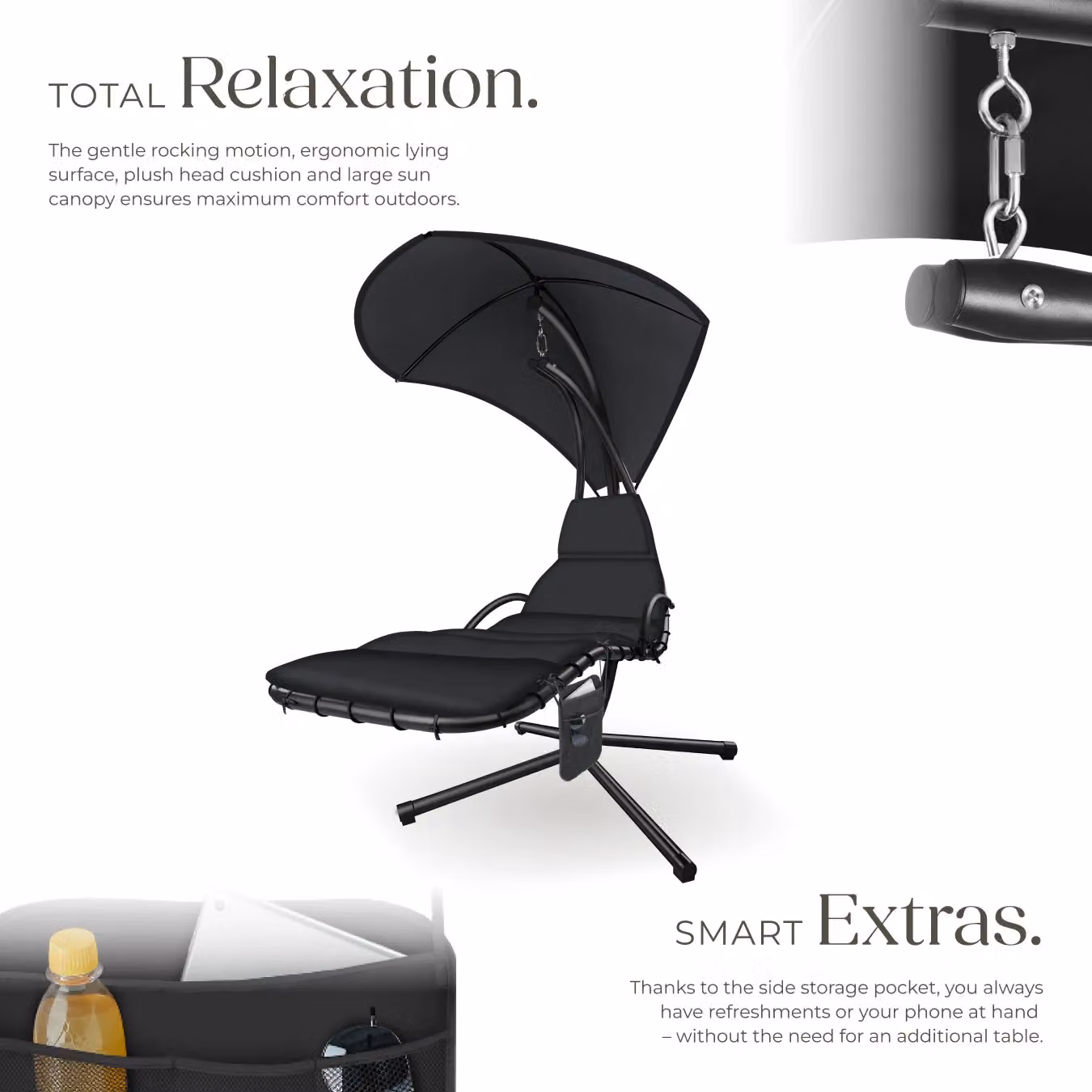 tectake Elaria Hanging Chair with UV-Protection Sun Canopy in Black – 3