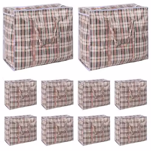 OHS Set of 10 Extra Large Laundry and Storage Bags with Zips and Handles, Grey
