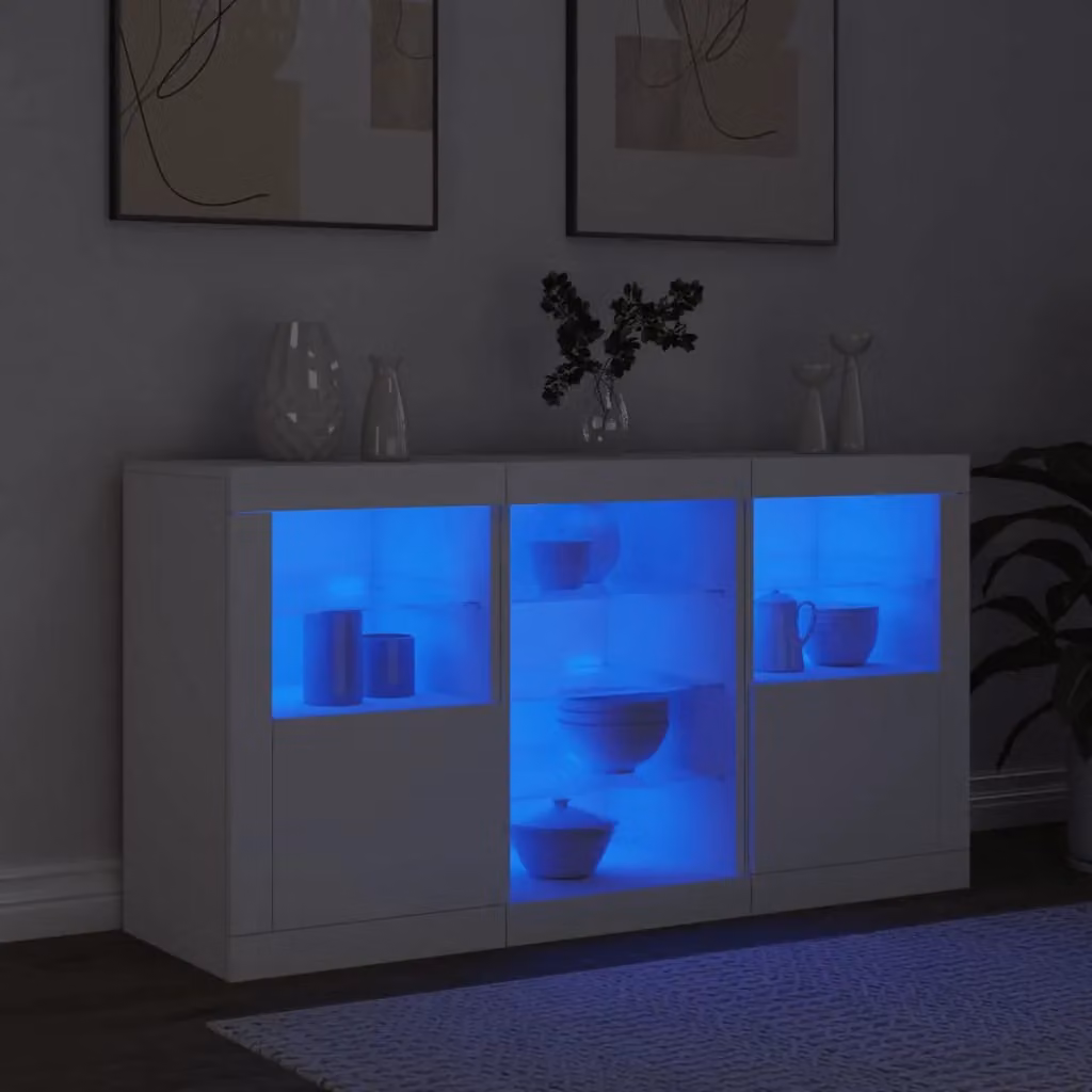 Berkfield Home Modern White Glossy Sideboard with Integrated LED Lights W/D/H: 123 x 37 x 67 cm – 3