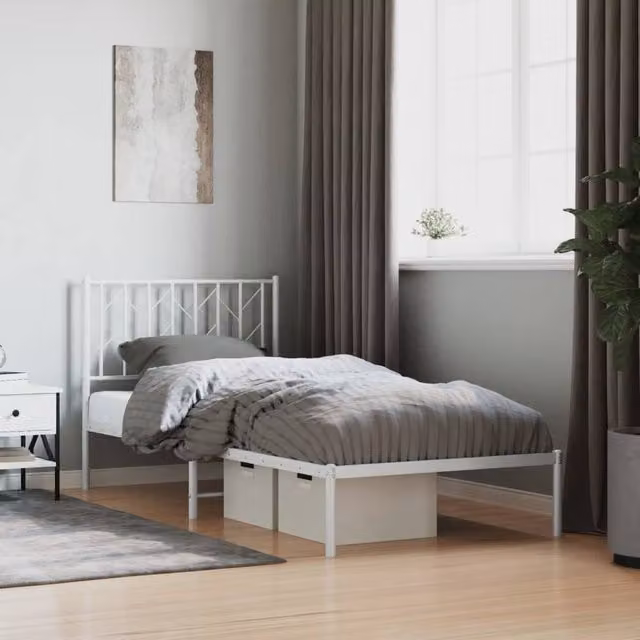 Berkfield Home Metal Bed Frame with Headboard, White, W/D/H: 90 x 190 cm
