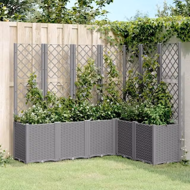 Berkfield Home Garden Planter with Trellis in Light Grey, W/D/H: 160 x 120 x 140 cm – 1