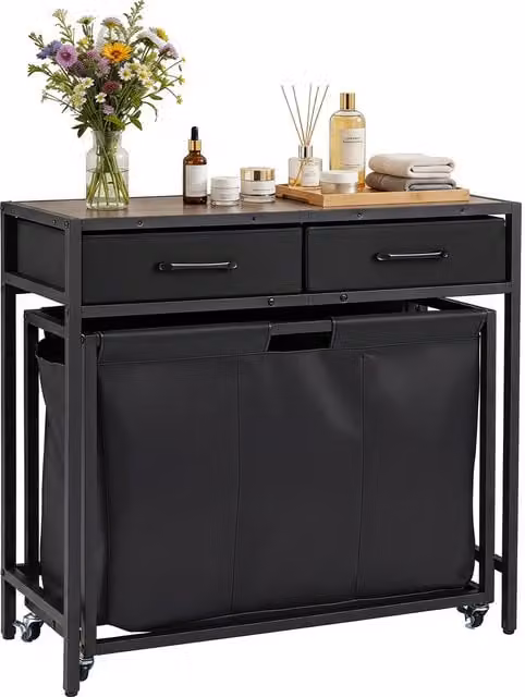 Costway Laundry Basket Organiser with Sections in Brown and Black
