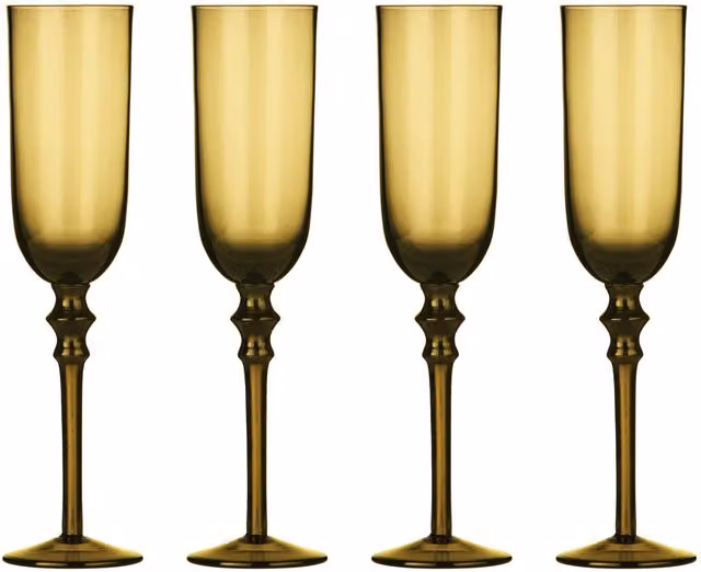 Orsina Set of Four Champagne Flutes in Brown and Yellow Glass