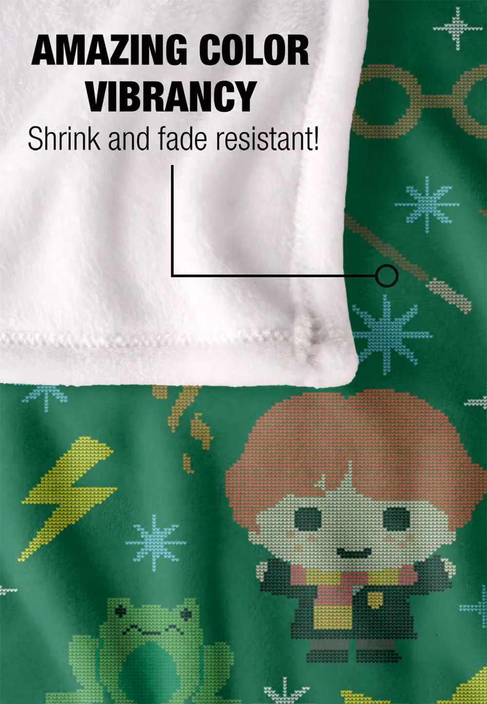 Warner Brothers Harry Potter & The Deathly Hallows Chibi Holiday Fleece Blanket, White, W: 152 cm, D: 127 cm – 3