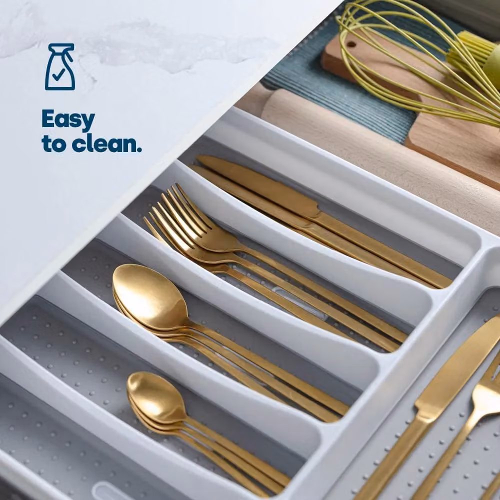 LIVIVO Non-Slip White Plastic Cutlery Tray with 6 Compartments – 4