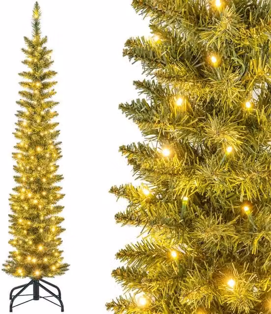 Gymax 150 cm Pre-lit Artificial Christmas Tree with 150 LED Lights in Green