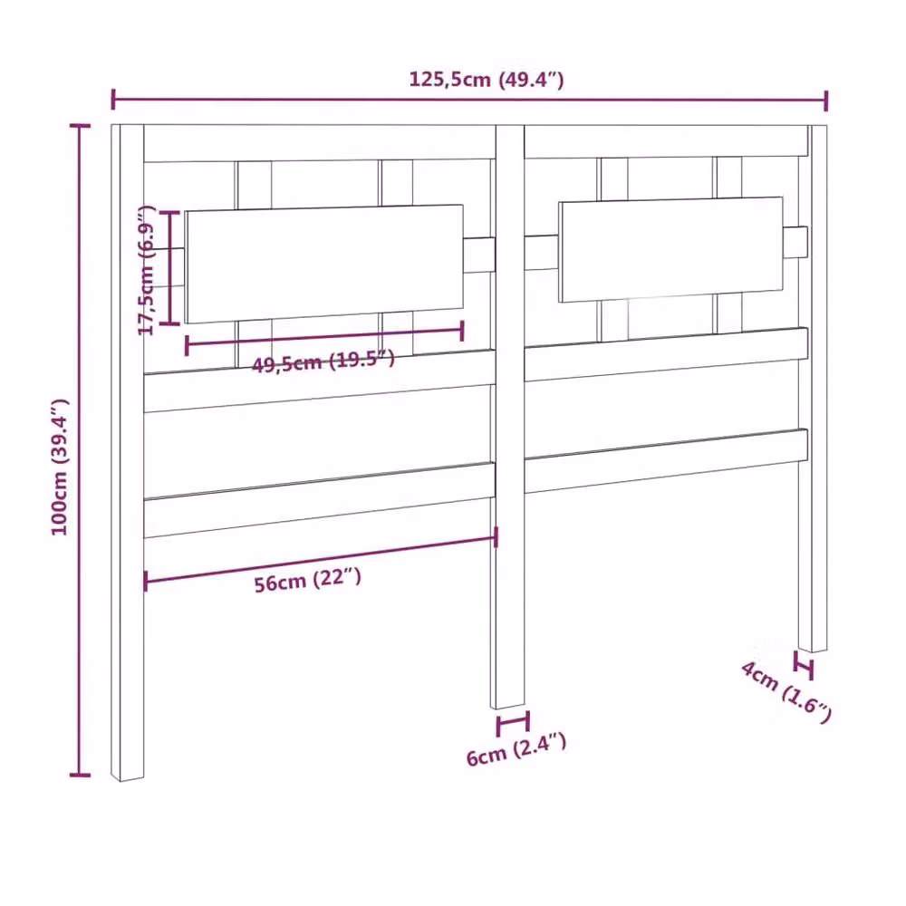 Berkfield Home Beautiful Bed Headboard in Black Solid Pine Wood, W: 125.5 cm, D: 4 cm, H: 100 cm – 4