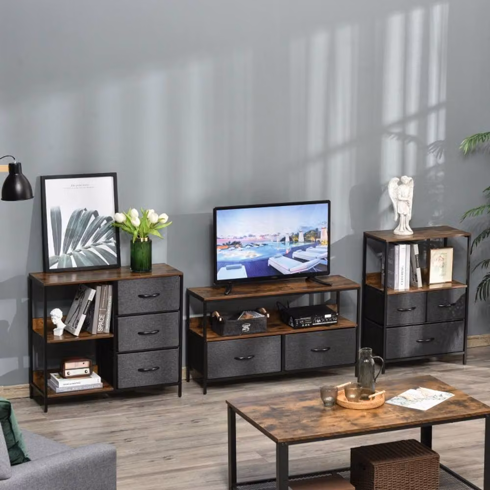 STILVORA Modern Black Chest of Drawers with 3 Drawers and Shelves – 2