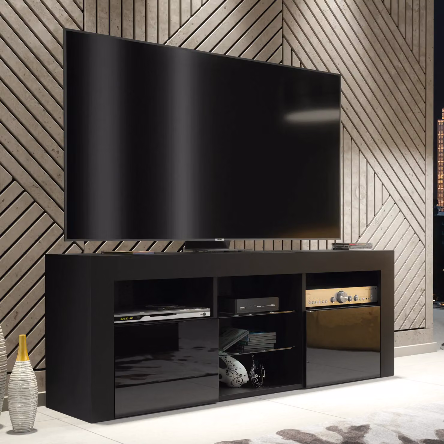 Creative Furniture Modern Black High Gloss TV Unit W: 145 cm, H: 53 cm, D: 35 cm – 5