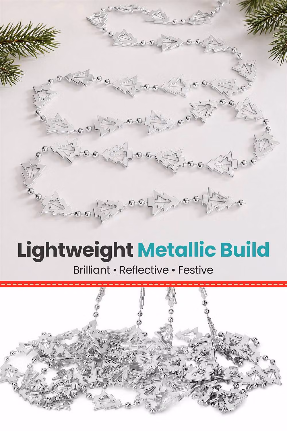 Neel Blue 5m Silver Metallic Christmas Tree Bead Garland Hanging Chain – 4
