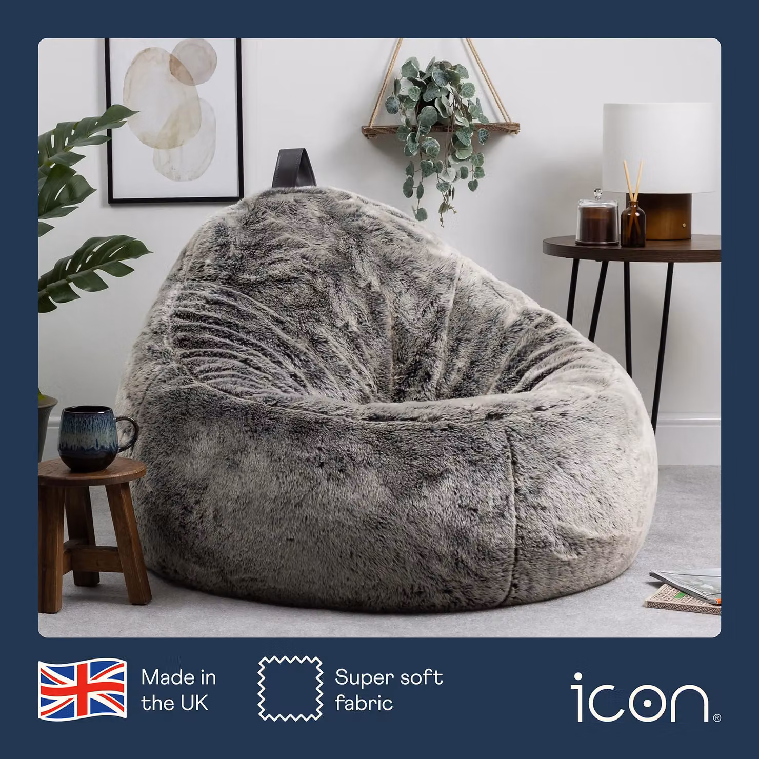 ICON Cocoon Faux Fur Bean Bag in Grey – 3