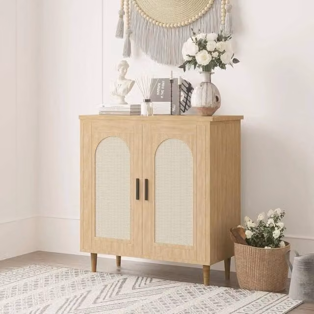 VOGREX Mid-Century Rattan Accent Sideboard and Buffet Storage Cabinet in Multicolour