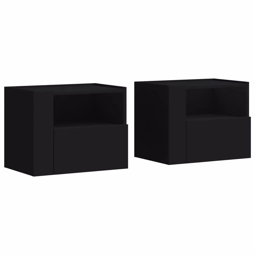 Berkfield Home Set of 2 Wall-mounted Bedside Cabinets in Black, W/D/H: 45 x 30 x 35 cm – 2