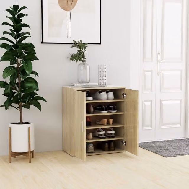 Berkfield Home Sonoma Oak Shoe Cabinet in Brown, W/D/H: 60 x 35 x 70 cm