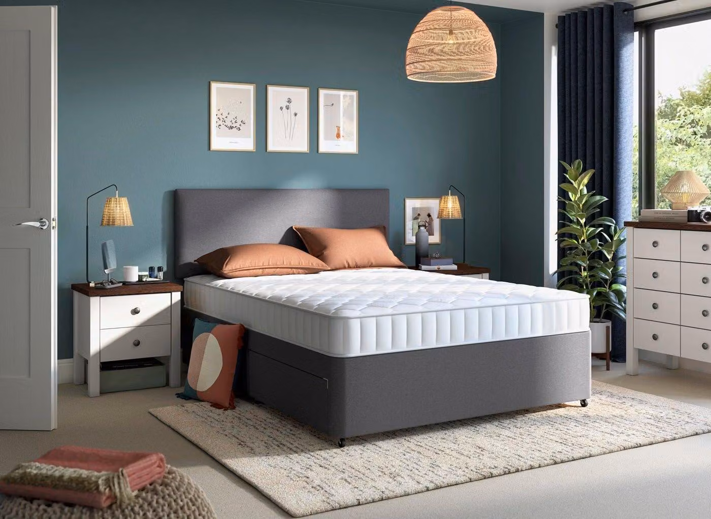Dreams Modern White Upholstered Fabric Spring Bed Frame for Adults