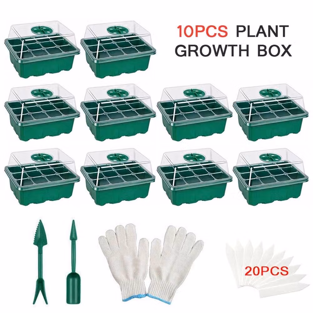 VOGREX 10-Piece Green Plastic Seed Starter Trays with 12 Holes for Plant Germination – 3