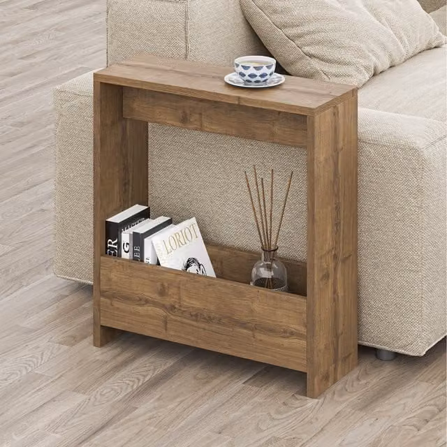 Decortie Simpi Modern 2-Tier Side Table in Brown with Silver Accents, W/D/H: 60 x 20 x 55 cm