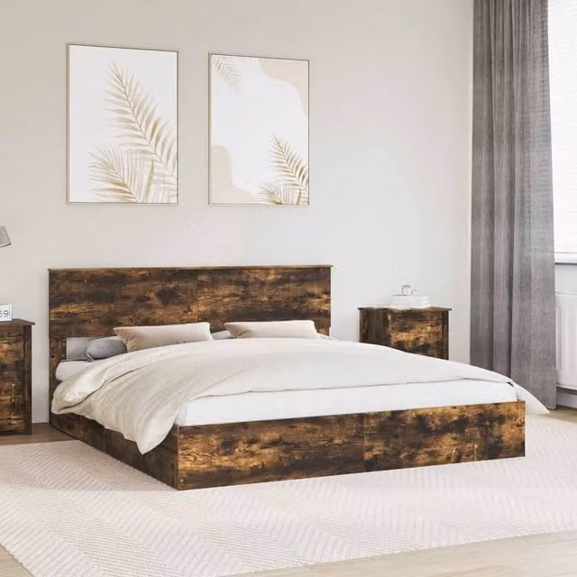 Berkfield Home Smoked Oak Storage Bed with Drawers, Brown, W/D/H: 180 x 200 cm