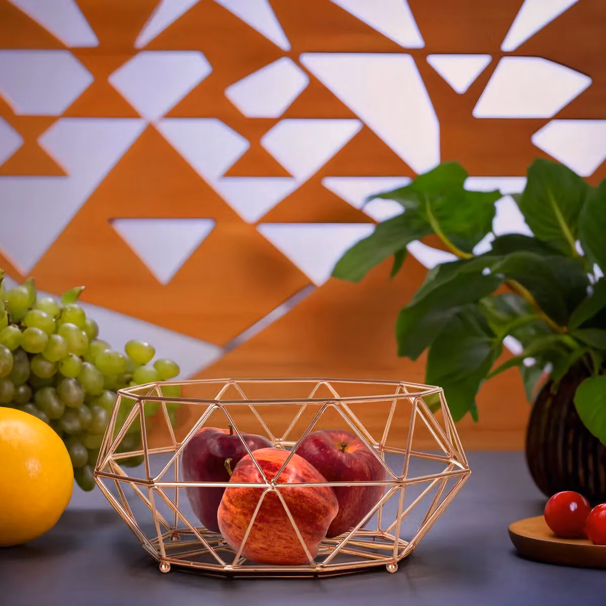 Orsina Gold Finish Geometric Iron Fruit Basket and Serving Bowl – 2