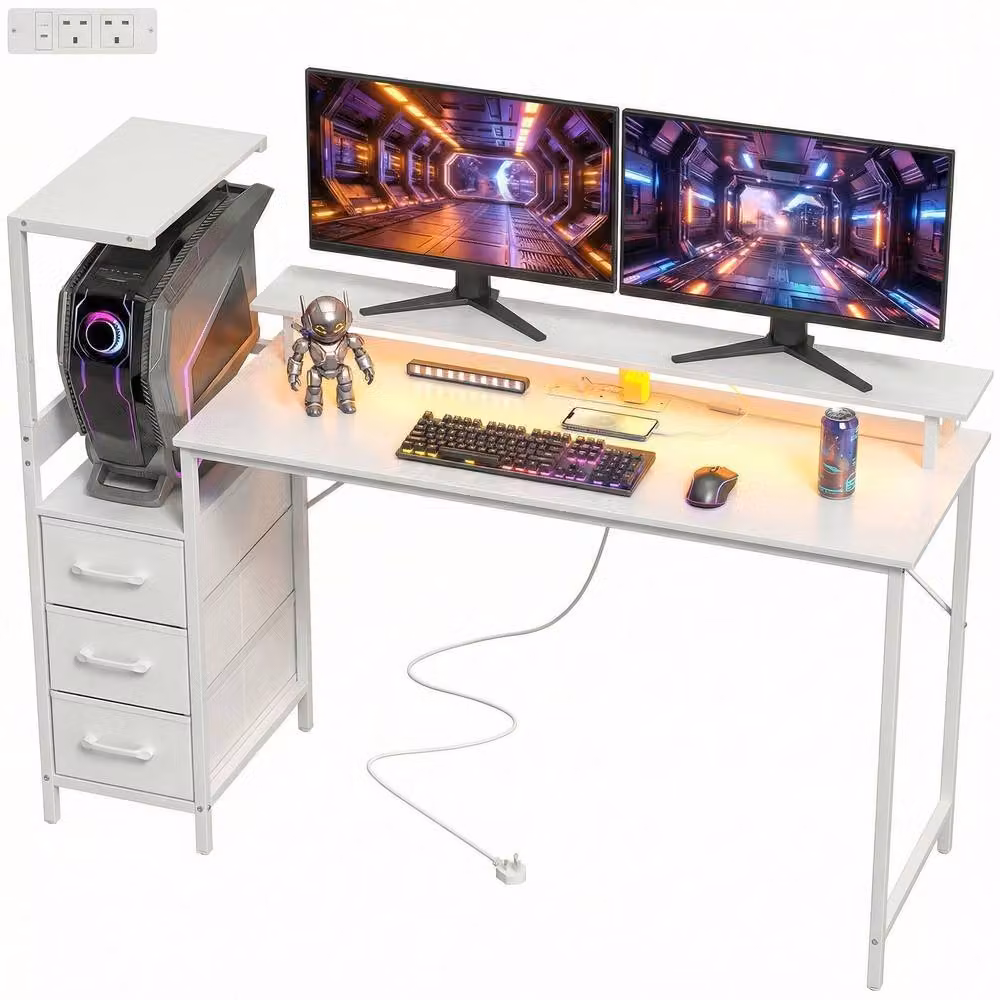 STILVORA White Gaming Desk with Wood and Metal Construction – 4
