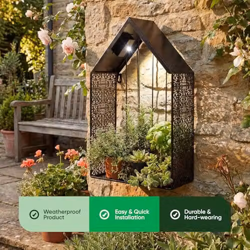 Gardenwize Solar House Wall Planter with Warm White LED Light, Black Metal, W/D/H: 40 x 12 x 12 cm – 8