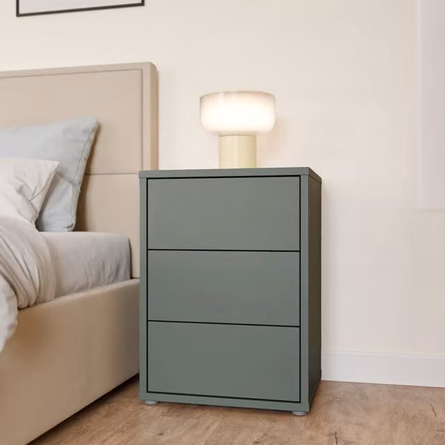 Furniture To Go Alice Springs Bedside Cabinet with 3 Push-Open Drawers in Terracotta and Sage Green