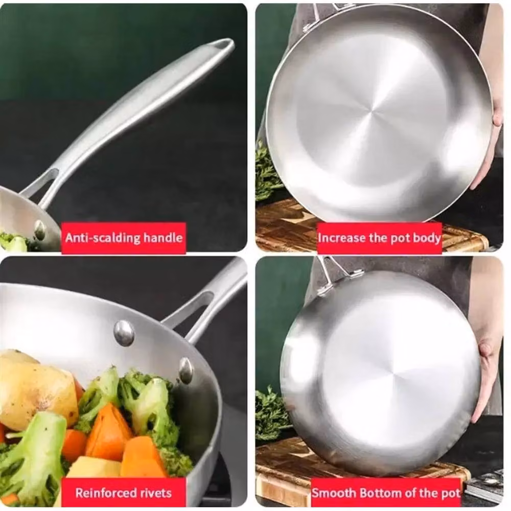 VOGREX Uncoated Stainless Steel Non-Stick Frying Pan with Removable Handle, Silver, 24 cm – 3