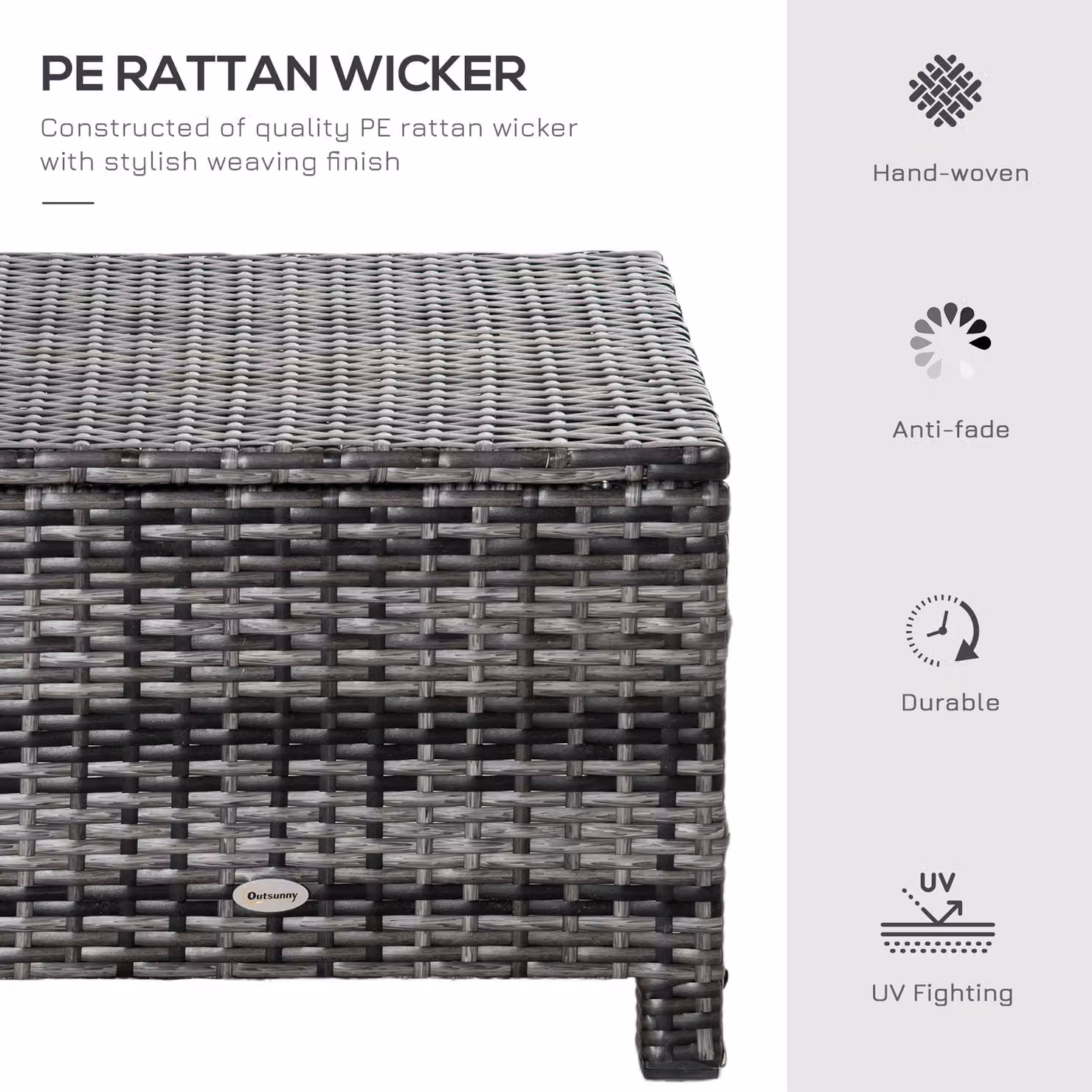 Outsunny Grey Rattan Wicker Ottoman Footstool with Padded Seat Cushion, W/D/H: 50 x 50 x 35 cm – 3